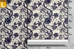 Vintage blue wallpaper with stylized flower nature pattern.