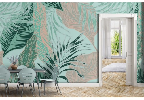 Tropical leaves modern nature pattern wallpaper.