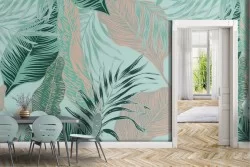 Carta da Parati foglie tropicali natura moderna pattern.