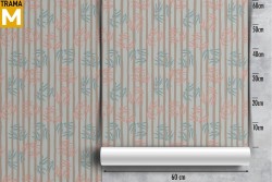 Modern Wallpaper with Stylized Leaves, Stripes and Waves