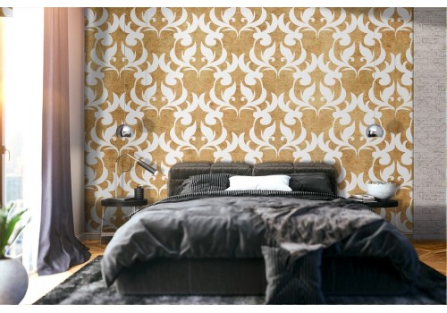 Vintage gold damask wallpaper pattern.