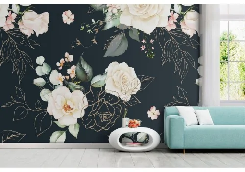 White roses vintage pattern wallpaper.