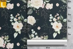 Carta da Parati rose bianche fiori vintage pattern.