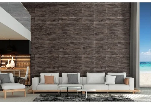 Wallpaper with brick effect pattern surface.