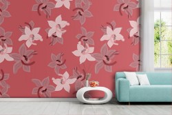 Carta da Parati fiori bianchi pattern rosso natura.