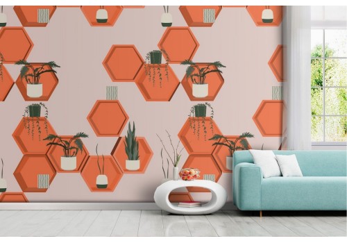 Modern wallpaper decoration with geometric hexagons.