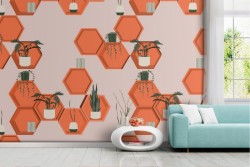 Modern wallpaper decoration with geometric hexagons.