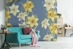 Carta da Parati fiori bianchi e gialli pattern moderno.