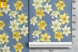 Wallpaper with white and yellow flowers modern pattern.