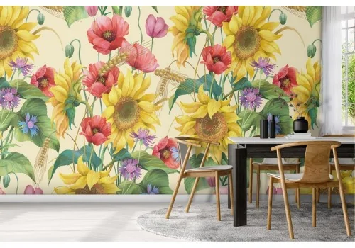 Sunflower flowers nature pattern vintage wallpaper.
