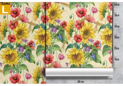 Carta da Parati girasole fiori natura pattern vintage. 2