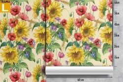 Carta da Parati girasole fiori natura pattern vintage.