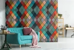 Vintage mosaic geometric wallpaper decoration.
