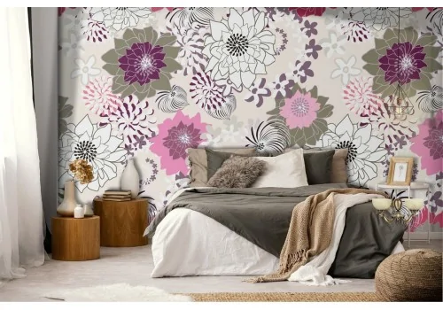 Vintage stylized pink and red floral wallpaper.