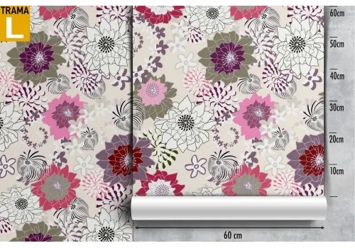 Vintage wallpaper with stylized pink and red flowers. 2