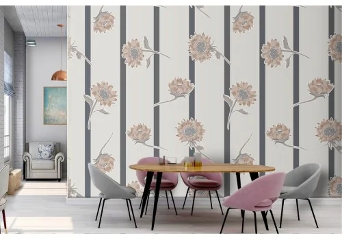 Carta da Parati decorazione moderna fiori e linee.