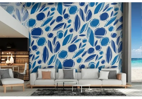 Stylized leaf pattern blue wallpaper.