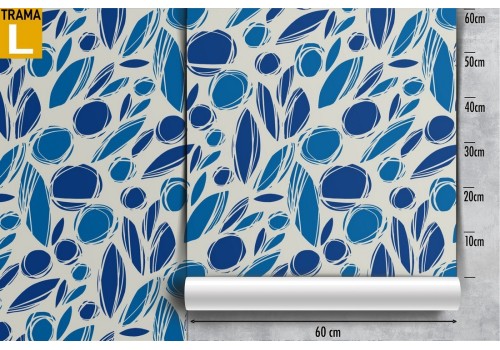 Carta da Parati foglie stilizzate azzurro pattern. 2