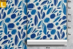 Carta da Parati foglie stilizzate azzurro pattern.