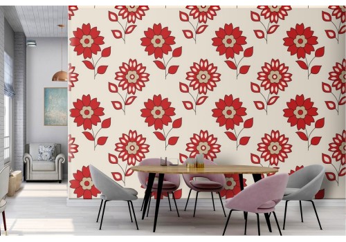 Red flowers stylized vintage pattern wallpaper.