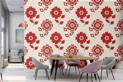 Red flowers stylized vintage pattern wallpaper.