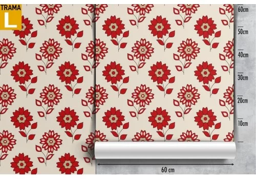 Carta da Parati fiori rossi stilizzati pattern vintage. 2