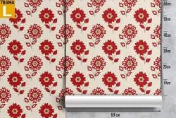 Carta da Parati fiori rossi stilizzati pattern vintage.