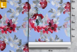 Red and white flowers wallpaper modern nature design.