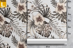 Carta da Parati foglie e fiori tropicali bianchi natura.