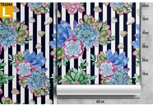 Carta da Parati foglie azzurre natura righe design moderno. 2