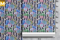 Modern Nature Wallpaper with Flowers, Stripes and Waves