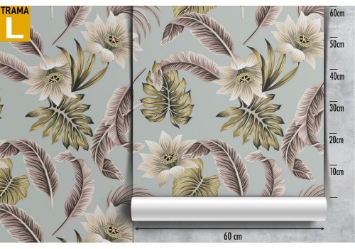 Vintage wallpaper with white leaves and flowers. 2