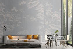 Refined nature leaves wallpaper in gray.