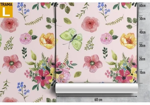 Vintage pink flowers wallpaper decoration. 2