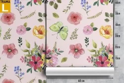 Vintage pink flowers wallpaper decoration.