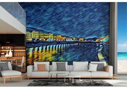 Van Gogh City Illustration Wallpaper