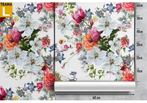 Carta da Parati fiori vintage rosso e bianchi natura. 2