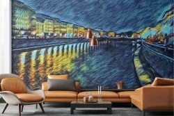 Van Gogh City Illustration Wallpaper