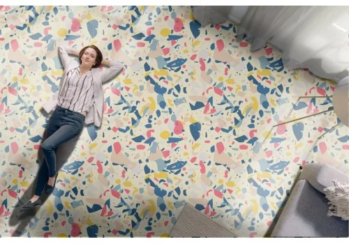 Colored marble effect wallpaper surface.