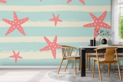 Carta da Parati stelle rosa e righe pattern.