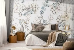 Carta da Parati foglie stilizzate vintage natura.