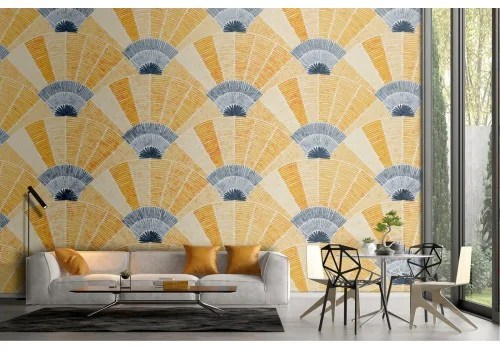 Yellow vintage geometric wallpaper decoration.