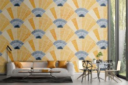 Yellow vintage geometric wallpaper decoration.