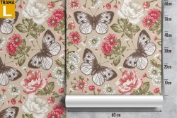 Carta da Parati fiori e farfalle vintage natura.