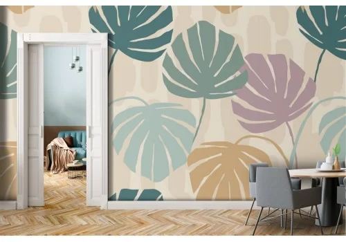 Carta da Parati foglie tropicali pattern stilizzato.
