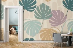 Carta da Parati foglie tropicali pattern stilizzato.
