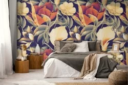 Carta da Parati rose e fiori bianchi vintage natura.