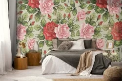 Carta da Parati rose rosse e rosa fiori vintage.