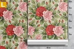 Red roses and pink vintage flowers wallpaper.