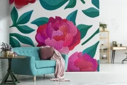 Carta da Parati rose rosse e rosa natura moderna pattern.